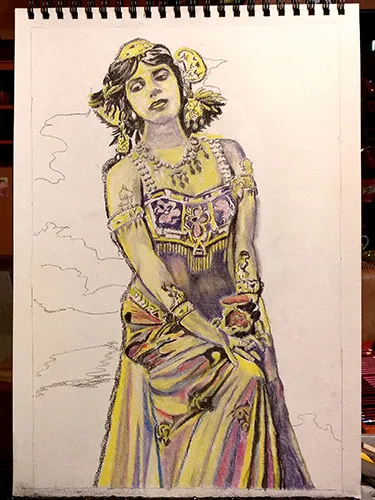 anja noordmans - derwent kleuren pastel portret van mata hari