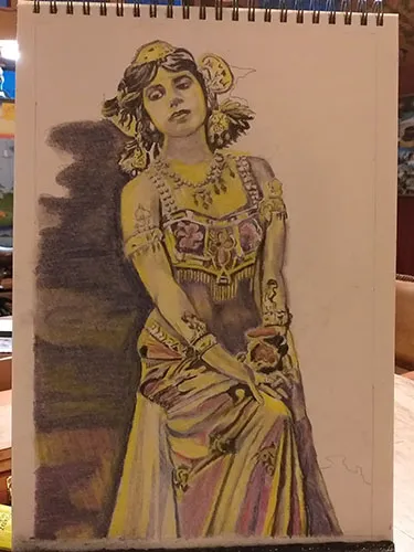 anja noordmans - achtergrond toevoegen aan pastel portret van mata hari