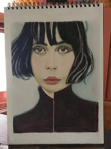 anja noordmans - aanbrengen achtergrond pastel portret van een vrouw